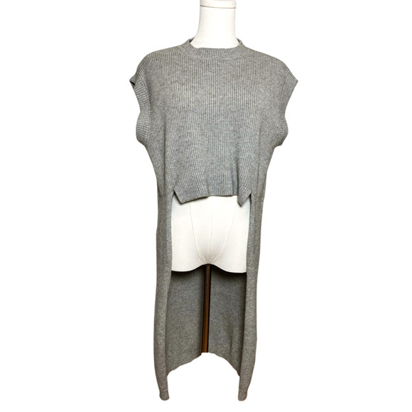Kerisma Gray High Low Ribbed Knit Sweater Vest Cardigan Cap Sleeve Medium Large - Picture 1 of 8